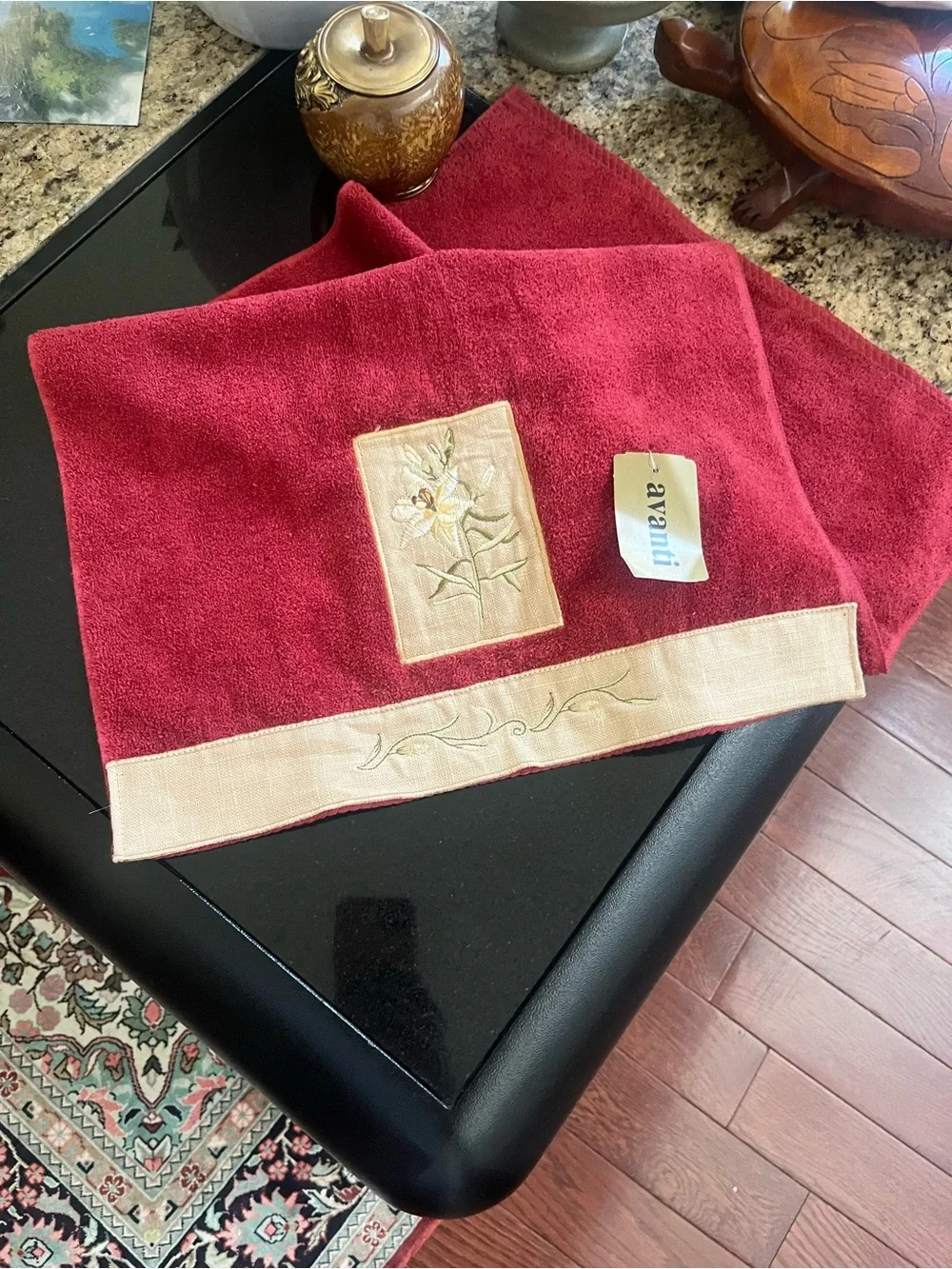 Avanti Burgundy Embroidered Floral Hand Towel